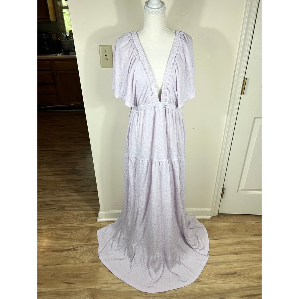 Free People Beach La La Maxi Dress Size XL Frost Lavender BOHO V-Neck Tiered NEW